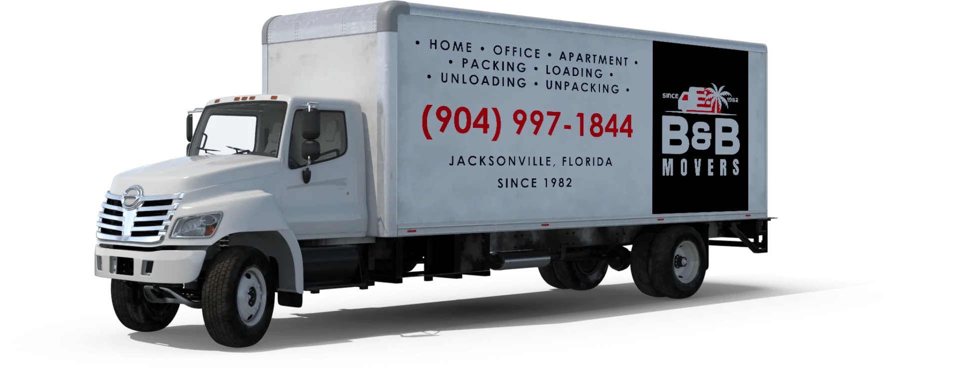 White B&B Movers truck for moving services in Jacksonville, Florida